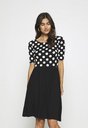 Anna Field Brand New Båt Neck Print With Solid Skirt Jersey Kjole Dame Svarte | NO-PVEZH-1429