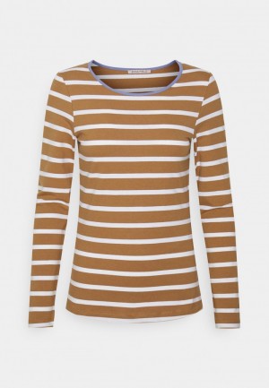 Anna Field Budget Stripey Contrast Langermet Dame Brune | NO-IEFHU-8540