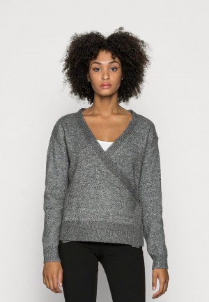 Anna Field Hot Sale Loose Fit Wrap Jumper Pullover Dame Mørke Grå | NO-NLHXW-0718