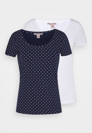 Anna Field Outlet 2Er Pack Print T-Skjorte Dame Mørke Blå | NO-IRDTQ-0152