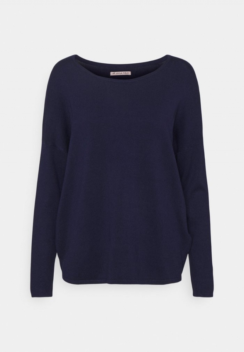 Anna Field Best Deal Relaxed Båt Neck Jumper Pullover Dame Mørke Blå | NO-SLOPV-6817