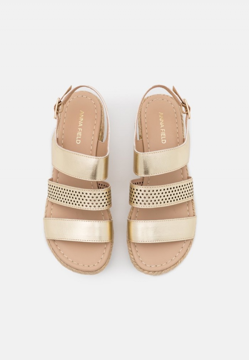 Anna Field Brand New Leather Espadrilles Sandaler Dame Gull | NO-DSMBP-9750