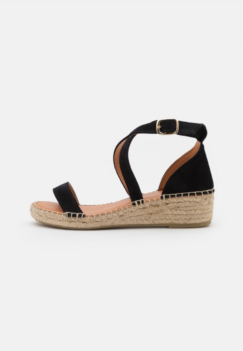 Anna Field Budget Komfort Leather Espadrilles Sandaler Dame Svarte | NO-SNQAJ-3680