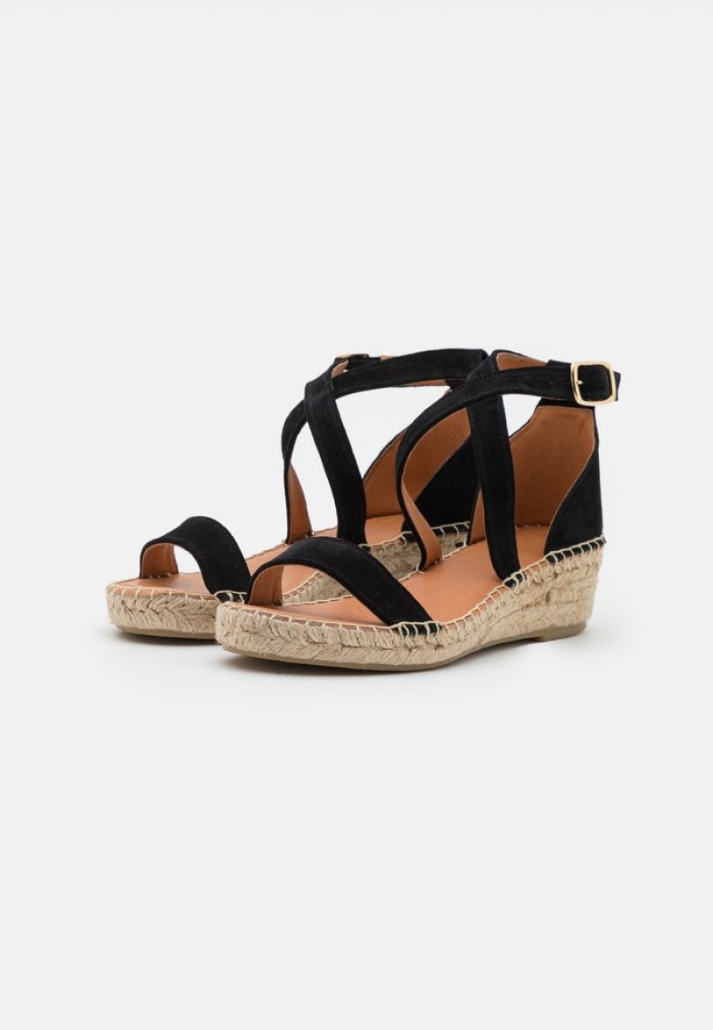 Anna Field Budget Komfort Leather Espadrilles Sandaler Dame Svarte | NO-SNQAJ-3680