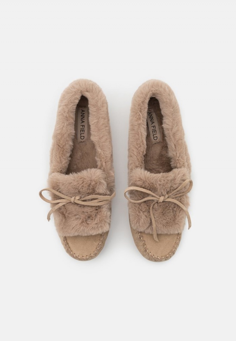 Anna Field Budget Komfort Leather Slippers Lave Sko Dame Beige | NO-XDZQO-8531