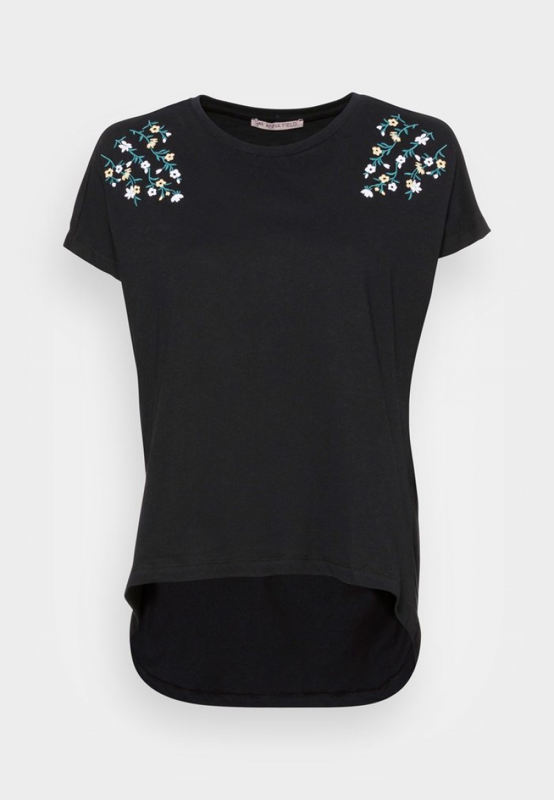 Anna Field Budget Mandala Ditsy Flower Shoulder Tee Print T-Skjorte Dame Svarte | NO-LGVHE-5096