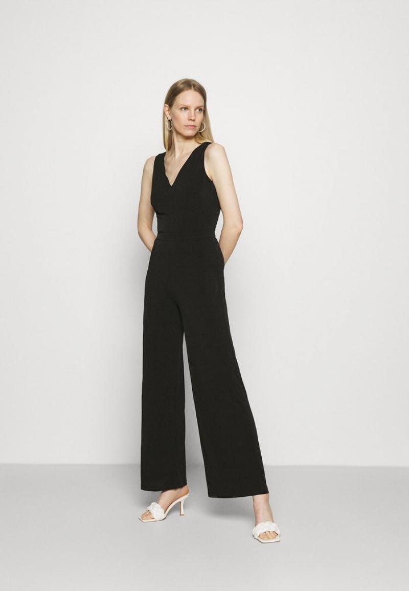 Anna Field Budget Punto Brede Leg Deep V Ermeløse Occasion Jumpsuit Dame Svarte | NO-FEKVR-3904