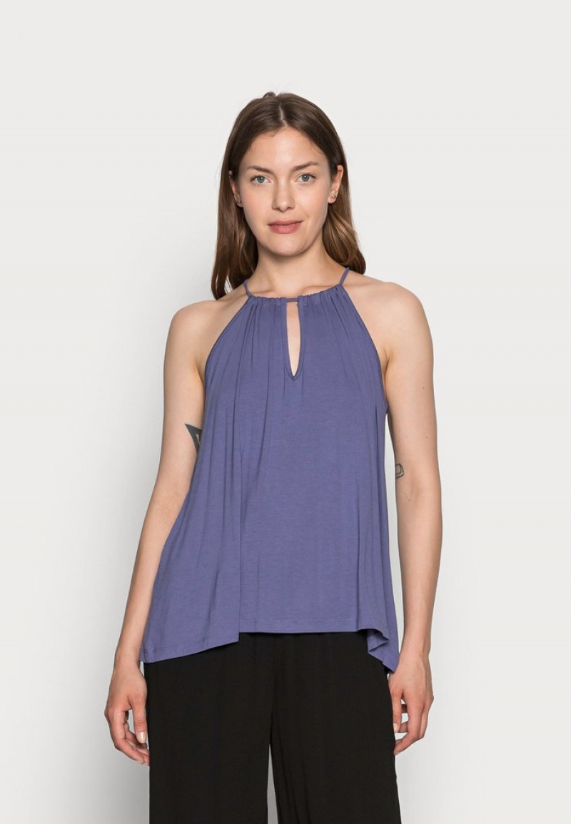 Anna Field Buy Keyhole Halterneck Top T-Skjorte Dame Blå | NO-TGSHB-4163