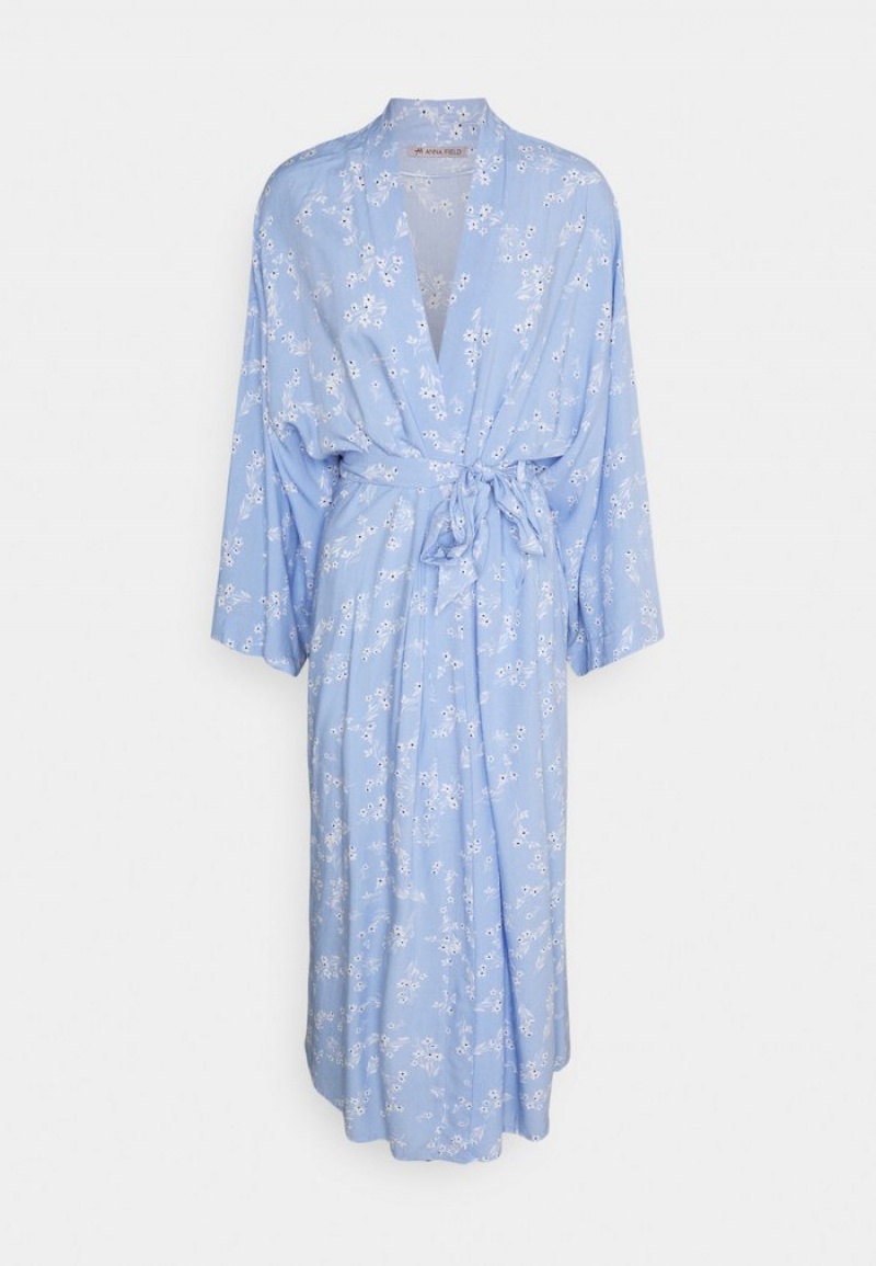 Anna Field Buy Lisha Long Printed Robe Kjoler Gown Bathrobe Dame Blå | NO-ICMFZ-3625