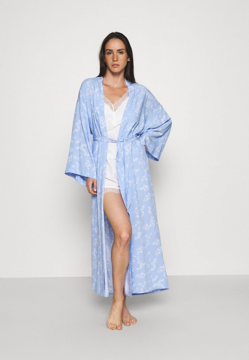 Anna Field Buy Lisha Long Printed Robe Kjoler Gown Bathrobe Dame Blå | NO-ICMFZ-3625