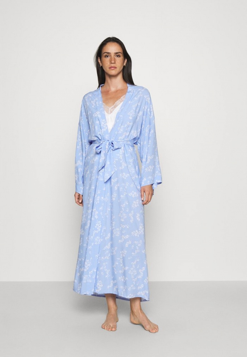 Anna Field Buy Lisha Long Printed Robe Kjoler Gown Bathrobe Dame Blå | NO-ICMFZ-3625