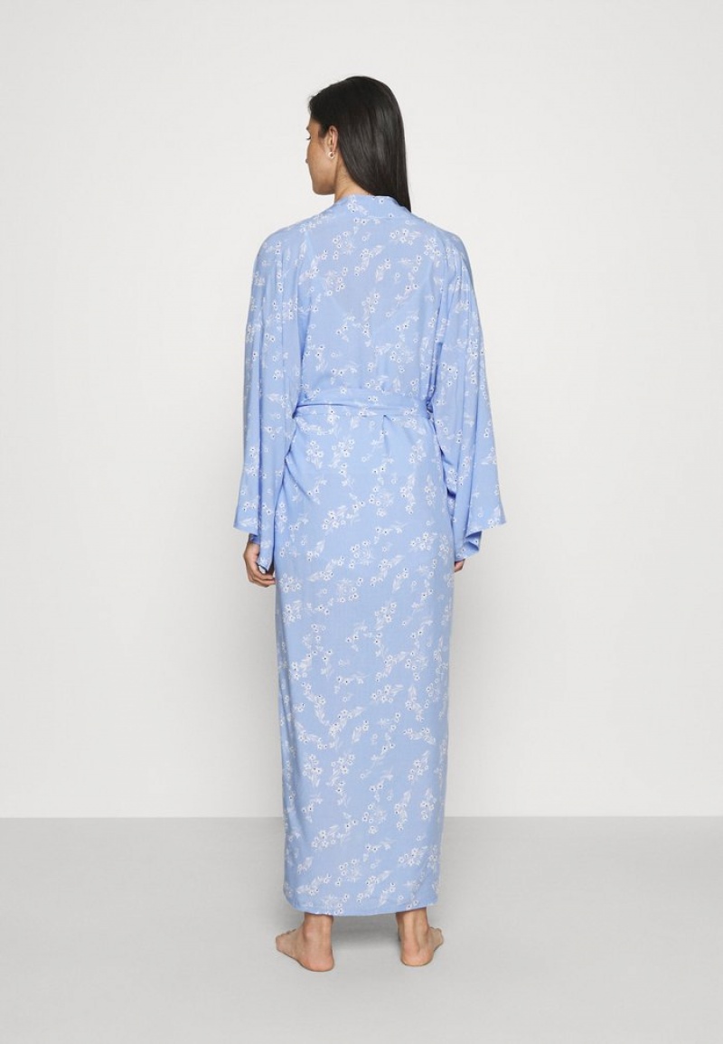 Anna Field Buy Lisha Long Printed Robe Kjoler Gown Bathrobe Dame Blå | NO-ICMFZ-3625