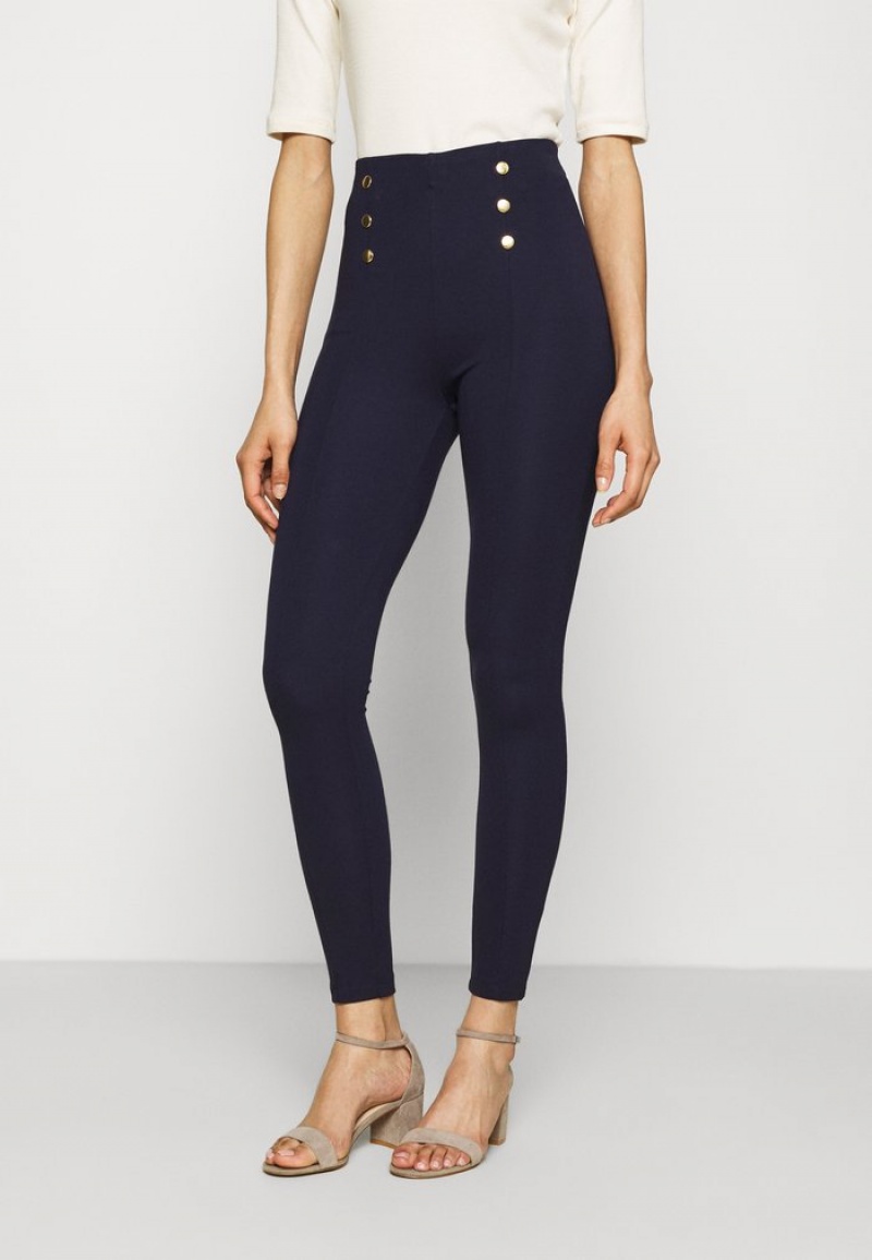 Anna Field Buy Punto Leggings With Button Detail Leggings Bukser Dame Mørke Blå | NO-GFNSI-7319