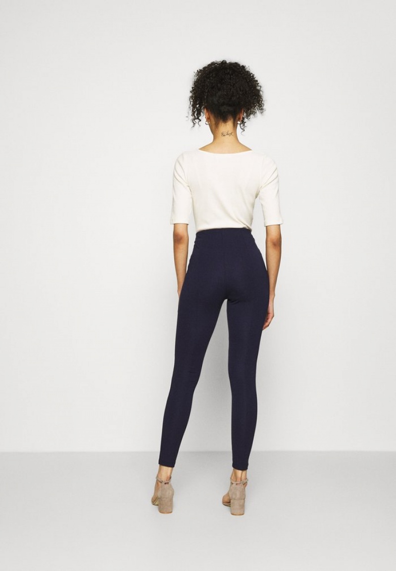 Anna Field Buy Punto Leggings With Button Detail Leggings Bukser Dame Mørke Blå | NO-GFNSI-7319