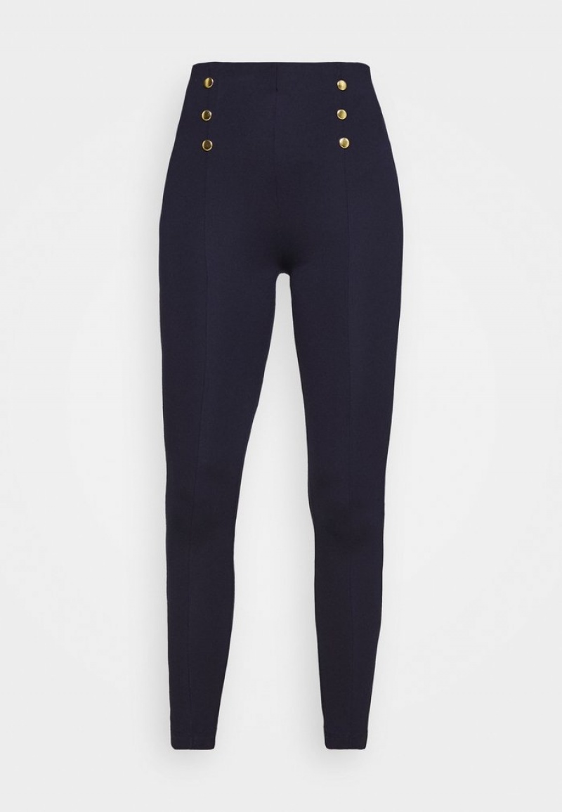 Anna Field Buy Punto Leggings With Button Detail Leggings Bukser Dame Mørke Blå | NO-GFNSI-7319