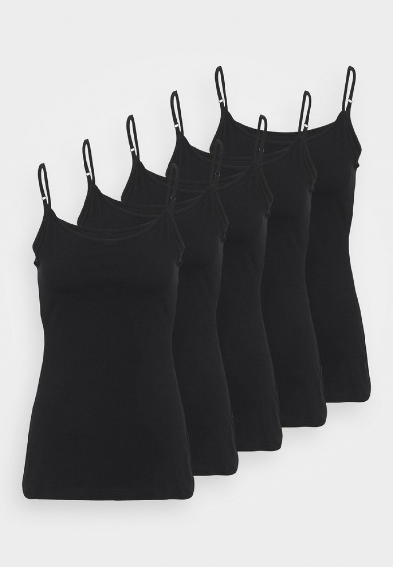 Anna Field Cheap 5 Pack Top T-Skjorte Dame Svarte | NO-ZPOBT-3274