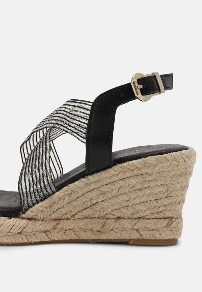 Anna Field Cheap Komfort Leather Espadrilles Sandaler Dame Svarte | NO-SGEQC-9054