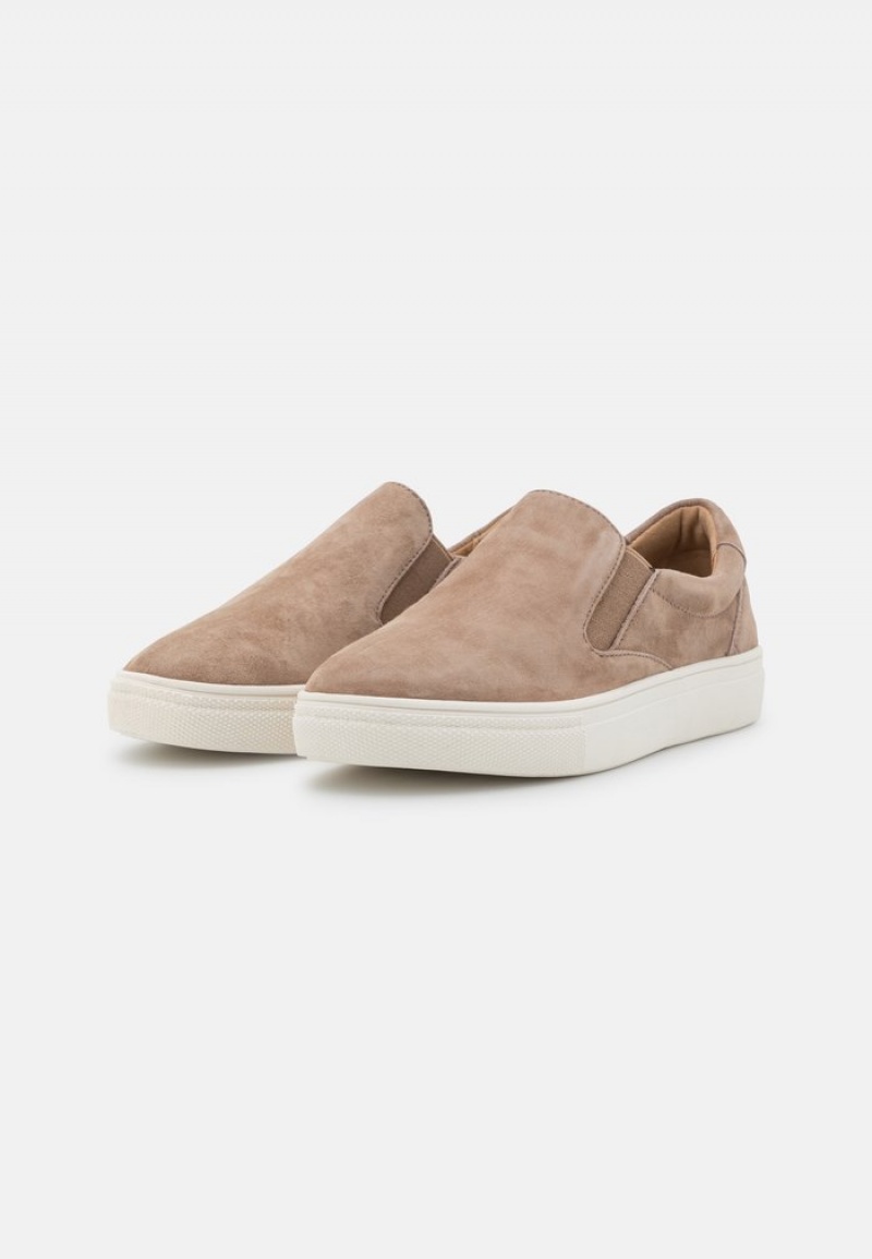 Anna Field Cheap Komfort Leather Slip-Ons Lave Sko Dame Grå Brune | NO-EANOZ-0871