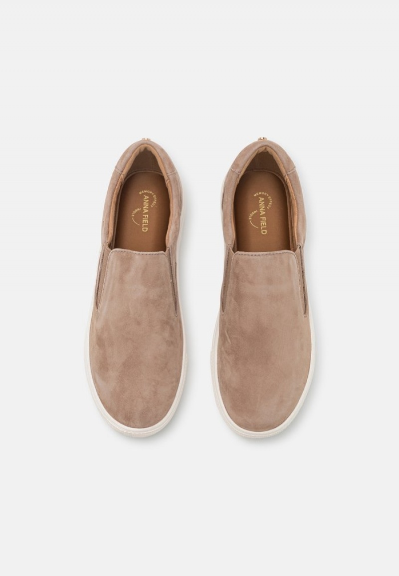 Anna Field Cheap Komfort Leather Slip-Ons Lave Sko Dame Grå Brune | NO-EANOZ-0871