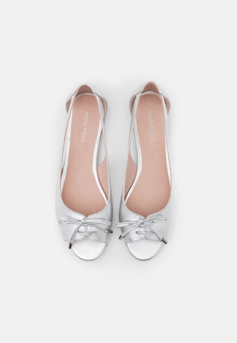 Anna Field Cheap Leather Peeptoe Ballet Pumps Ballerinasko Dame Sølv | NO-JGWDY-8475