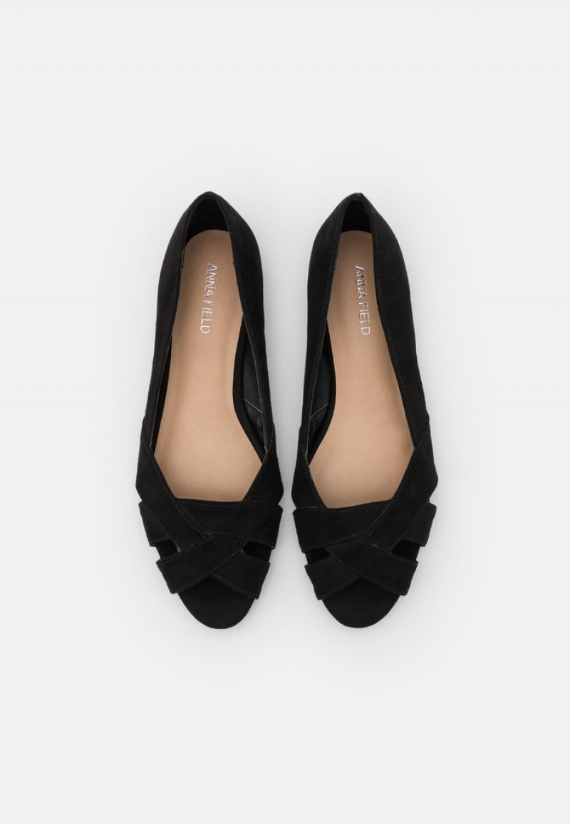 Anna Field Cheap Peeptoe Ballet Pumps Ballerinasko Dame Svarte | NO-VULSP-6489