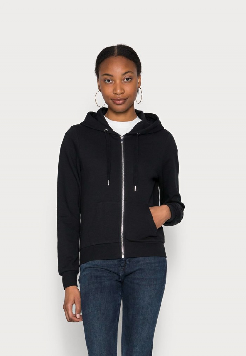 Anna Field Cheap Slim Fit Sweat Jacket Zip-Up Sweatshirt Cardigan Dame Svarte | NO-SMKTA-4861