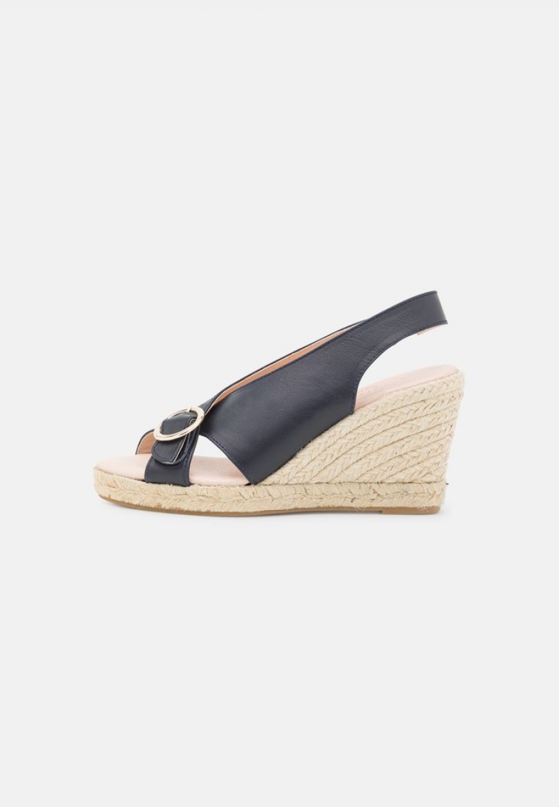 Anna Field Cheapest Komfort Leather Platform Sandaler Dame Mørke Blå | NO-RNYLH-6975