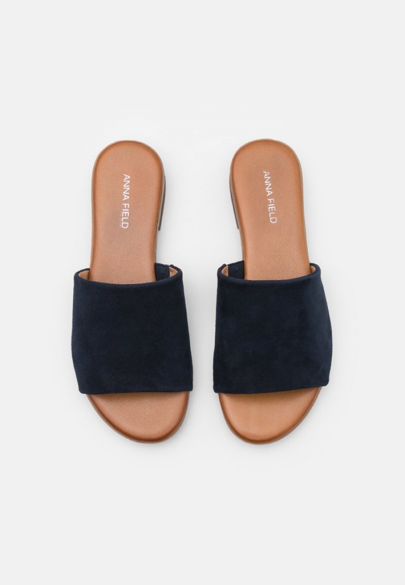 Anna Field Cheapest Leather Mules Dame Mørke Blå | NO-MTOVI-5640