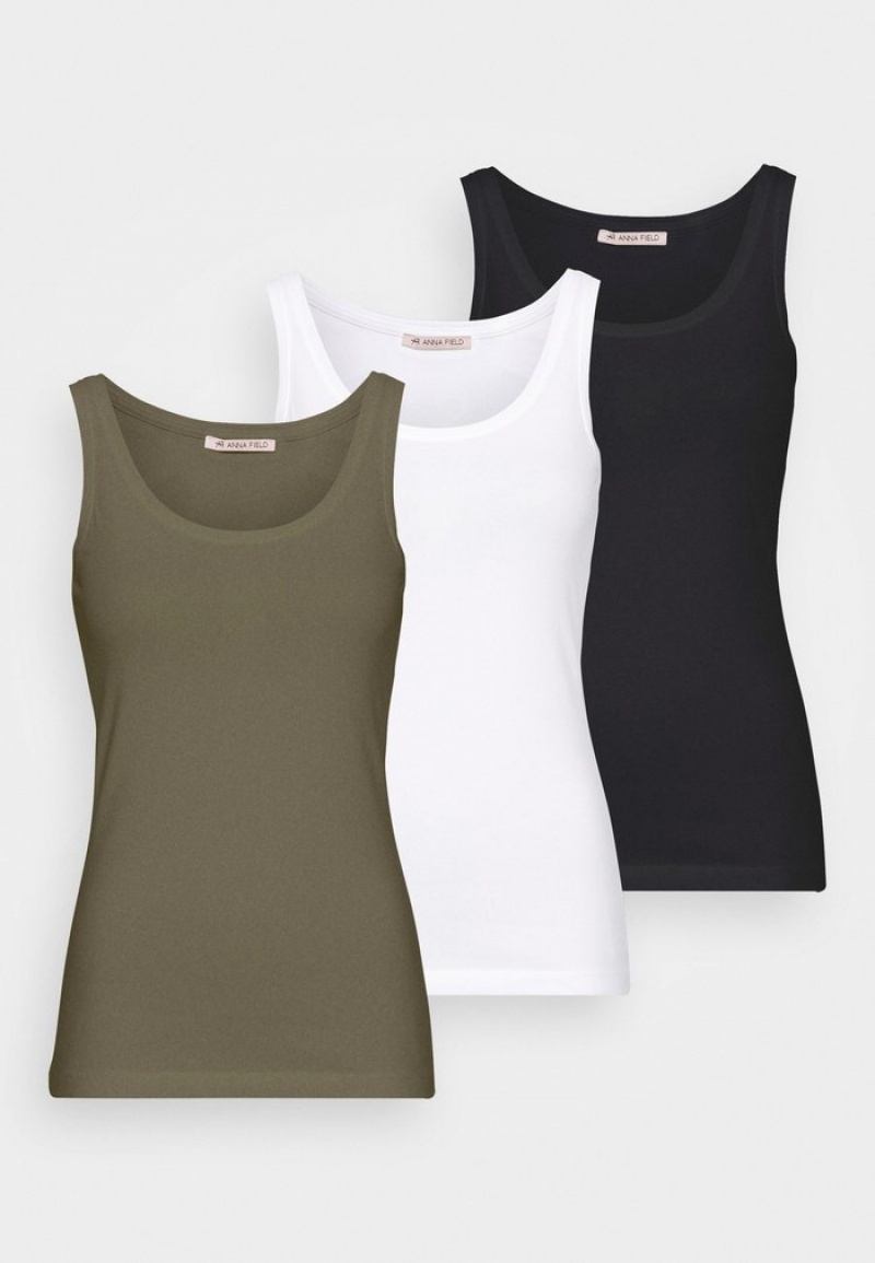 Anna Field Coupon Basic Tank 3Er Pack Top T-Skjorte Dame Svarte | NO-JUFPZ-4037