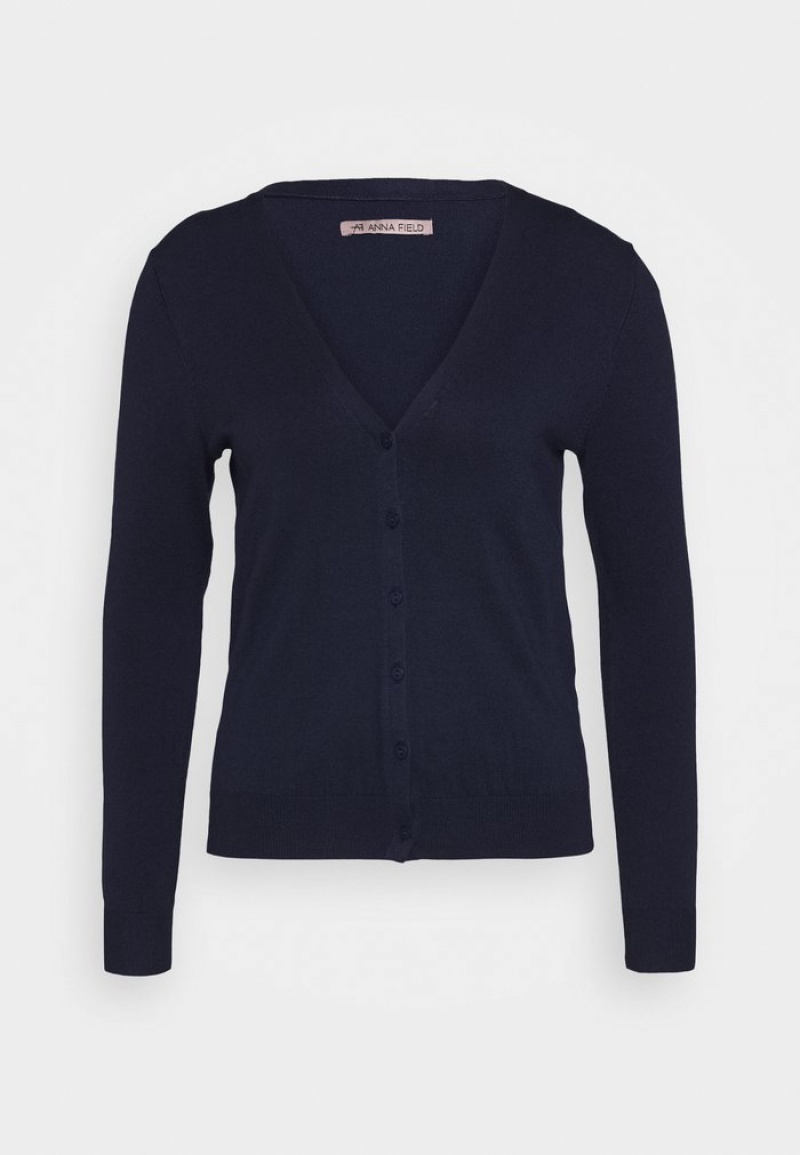 Anna Field Coupon Basic V-Neck Cardigan Dame Mørke Blå | NO-VJCLD-6983