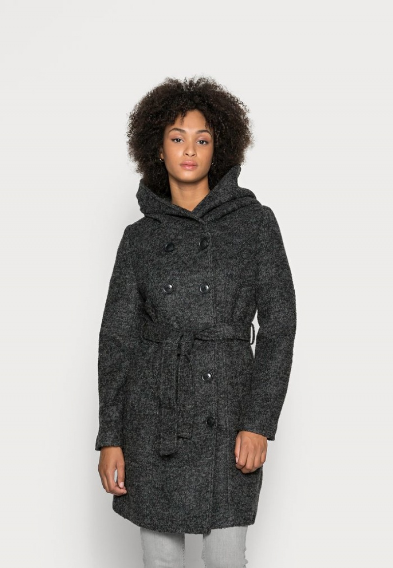 Anna Field Coupon Double Breasted Coat With Hood Classic Frakk Dame Mørke Grå | NO-EVFJQ-2853