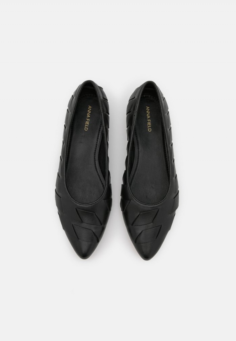 Anna Field Coupon Leather Ballet Pumps Ballerinasko Dame Svarte | NO-HFWBD-4675