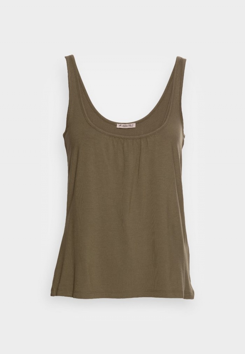 Anna Field Coupon Top T-Skjorte Dame Khaki | NO-XPQFJ-2537