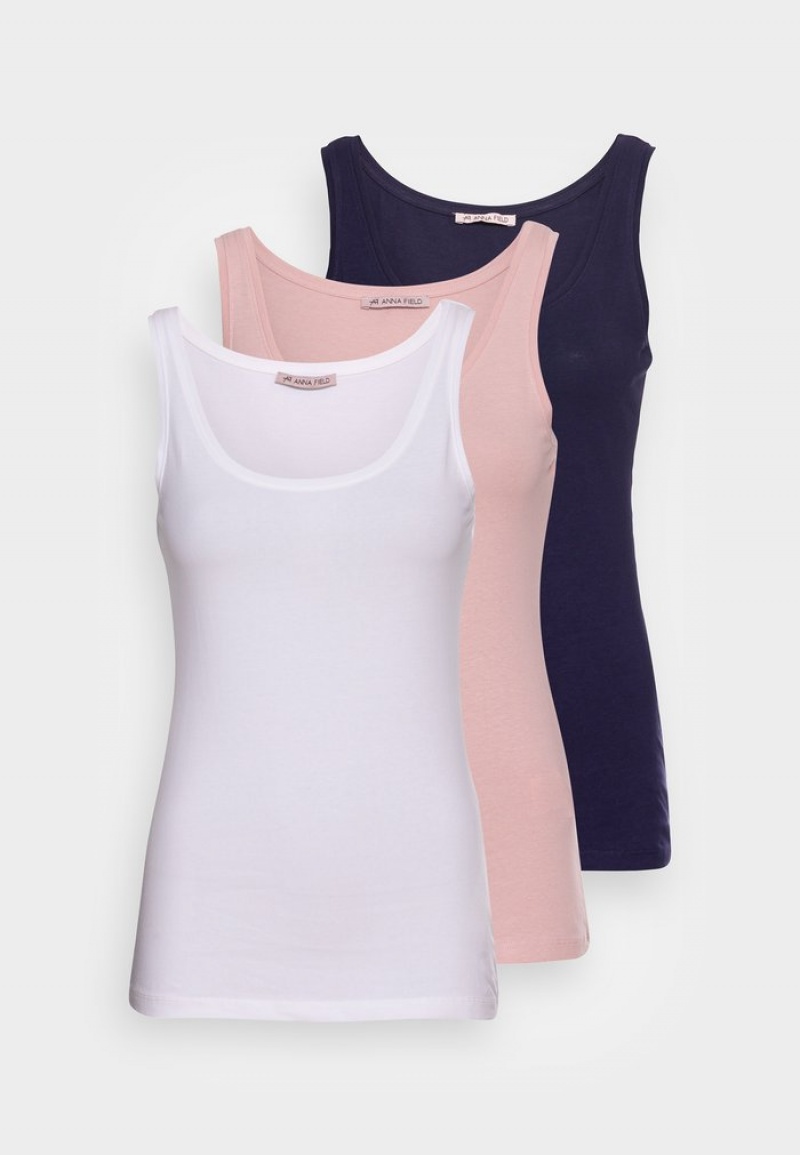 Anna Field Deals Basic Tank 3Er Pack Top T-Skjorte Dame Mørke Blå | NO-CYINK-5480