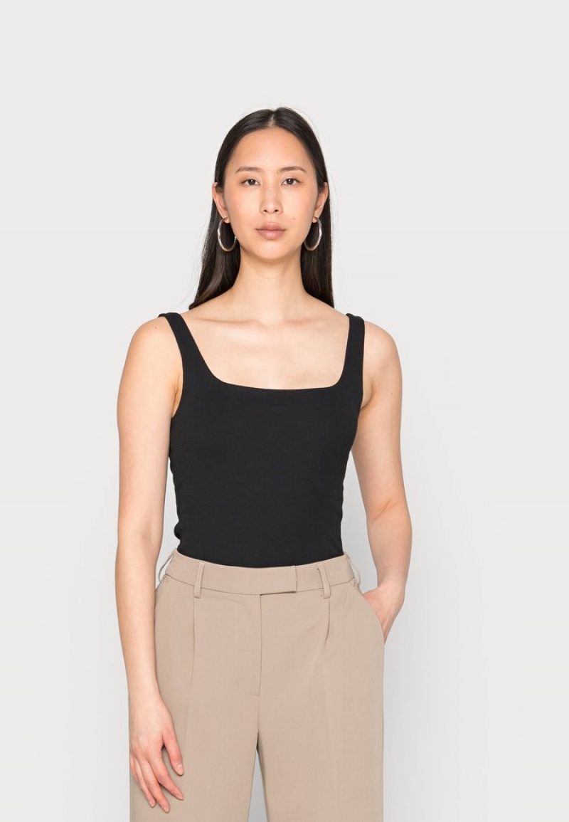 Anna Field Deals Minimal Tank With Square Round Neckline Top T-Skjorte Dame Svarte | NO-PYNRB-7439