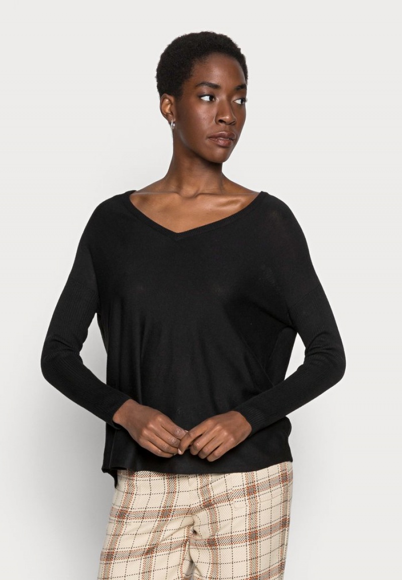 Anna Field Deals Relaxed V-Neck Jumper Pullover Dame Svarte | NO-DINUB-7403