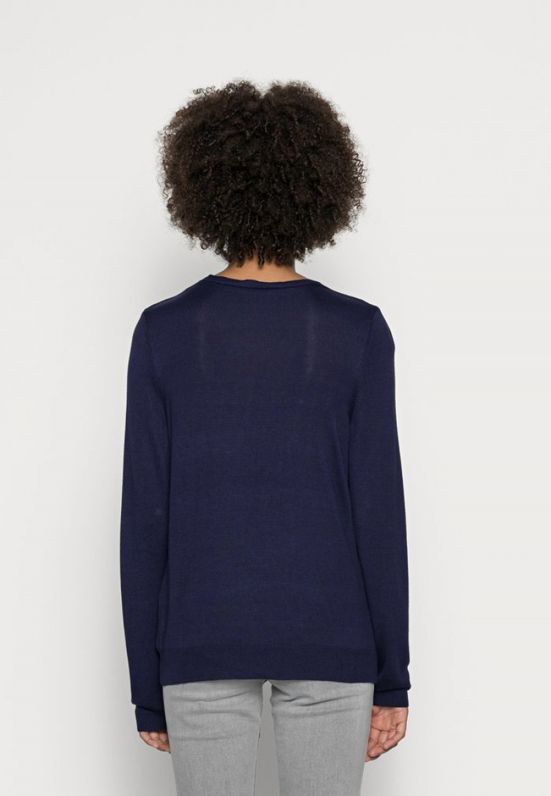 Anna Field Discount Open V Neck Jumper Pullover Dame Mørke Blå | NO-YHIOF-6417