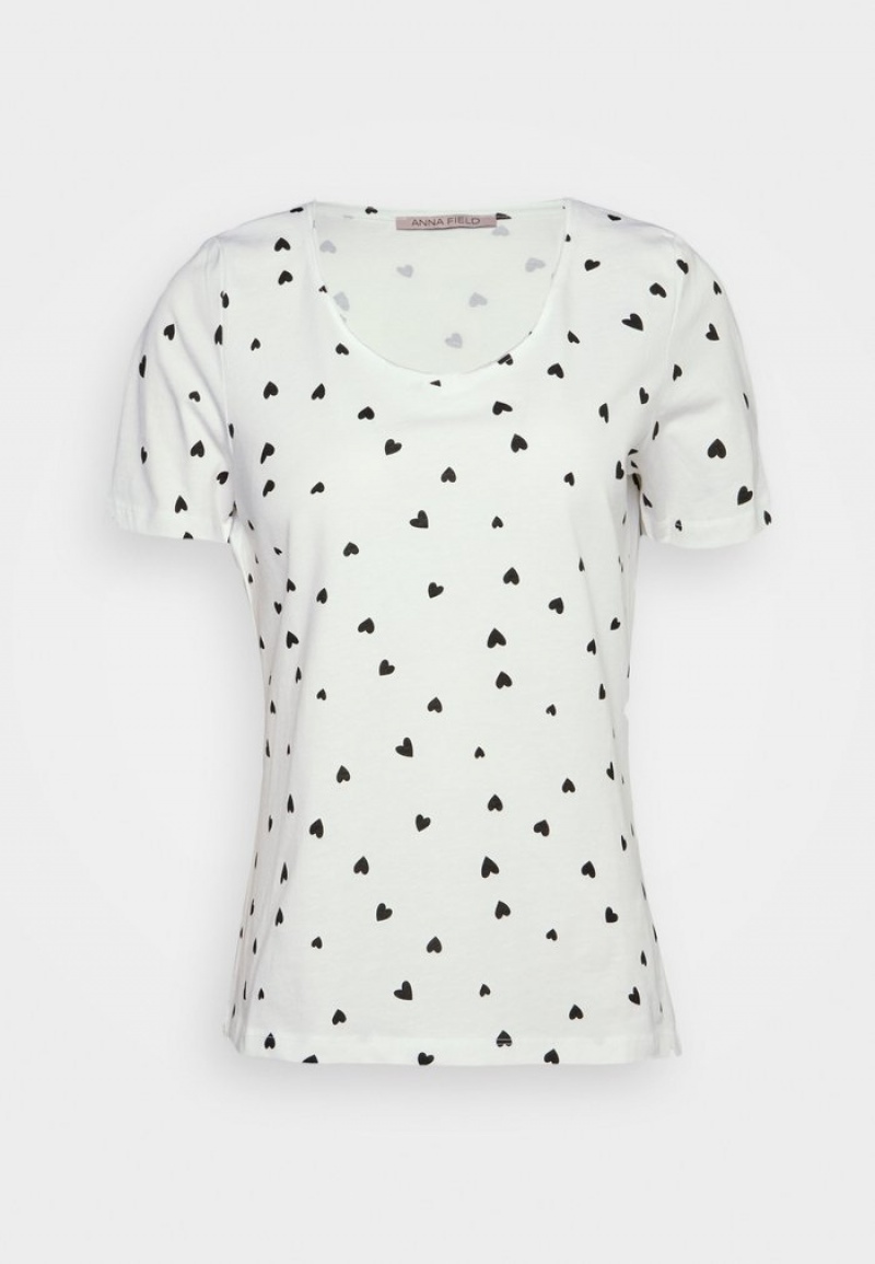 Anna Field Discount Print T-Skjorte Dame Hvite | NO-GABMK-5642