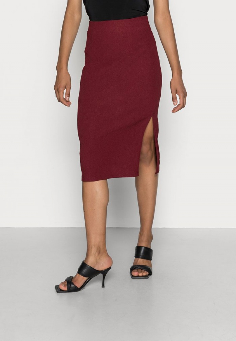 Anna Field Discount Structured Fabric Midi High Waisted Pencil Skirt Mini Skjørt Dame Burgunder | NO-EZOXN-8034