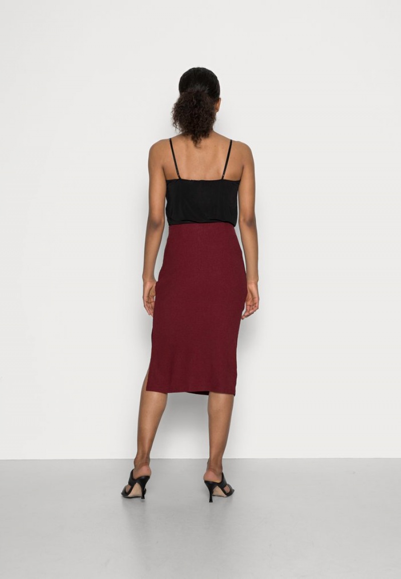 Anna Field Discount Structured Fabric Midi High Waisted Pencil Skirt Mini Skjørt Dame Burgunder | NO-EZOXN-8034