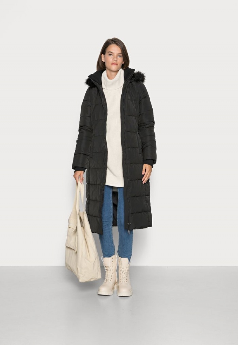 Anna Field Flash Sale Long Puffer With Hood Vinter Frakk Dame Svarte | NO-FKCNW-4597