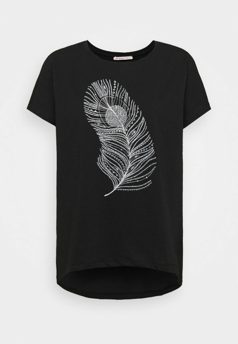 Anna Field Flash Sale Print T-Skjorte Dame Svarte | NO-HIBYG-5701