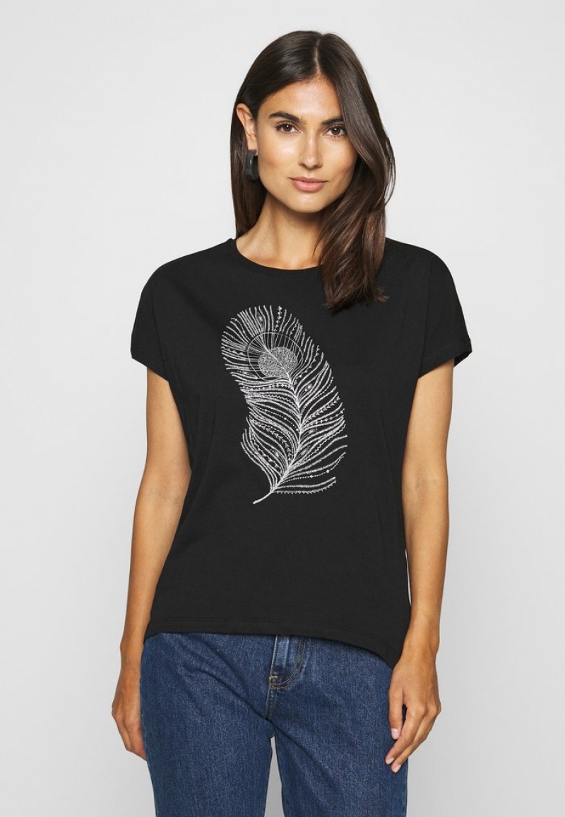 Anna Field Flash Sale Print T-Skjorte Dame Svarte | NO-HIBYG-5701