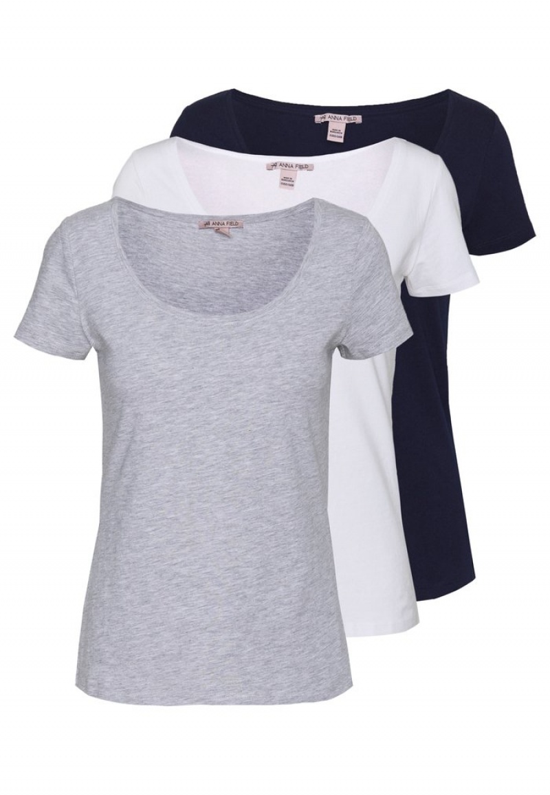 Anna Field Hot Sale 3 Pack Basic T-Skjorte Dame Hvite | NO-GMEHU-8249