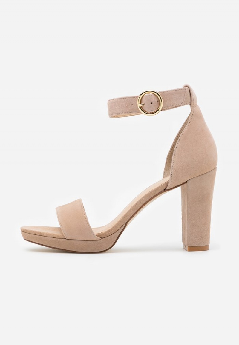 Anna Field Hot Sale Leather High Hælene Sandaler Dame Beige | NO-TNWOS-9682