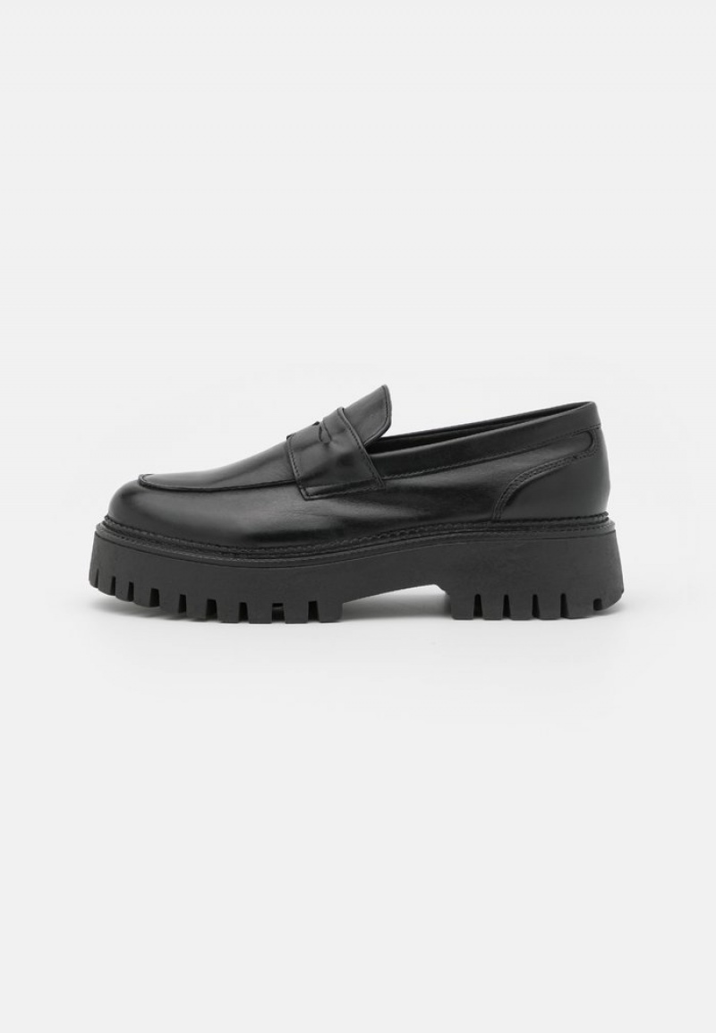 Anna Field Hot Sale Leather Slip-Ons Lave Sko Dame Svarte | NO-TVSYL-5216