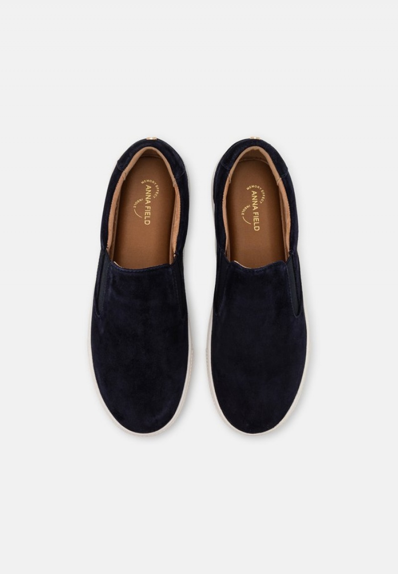 Anna Field New Komfort Leather Slip-Ons Lave Sko Dame Mørke Blå | NO-ELPNU-8703