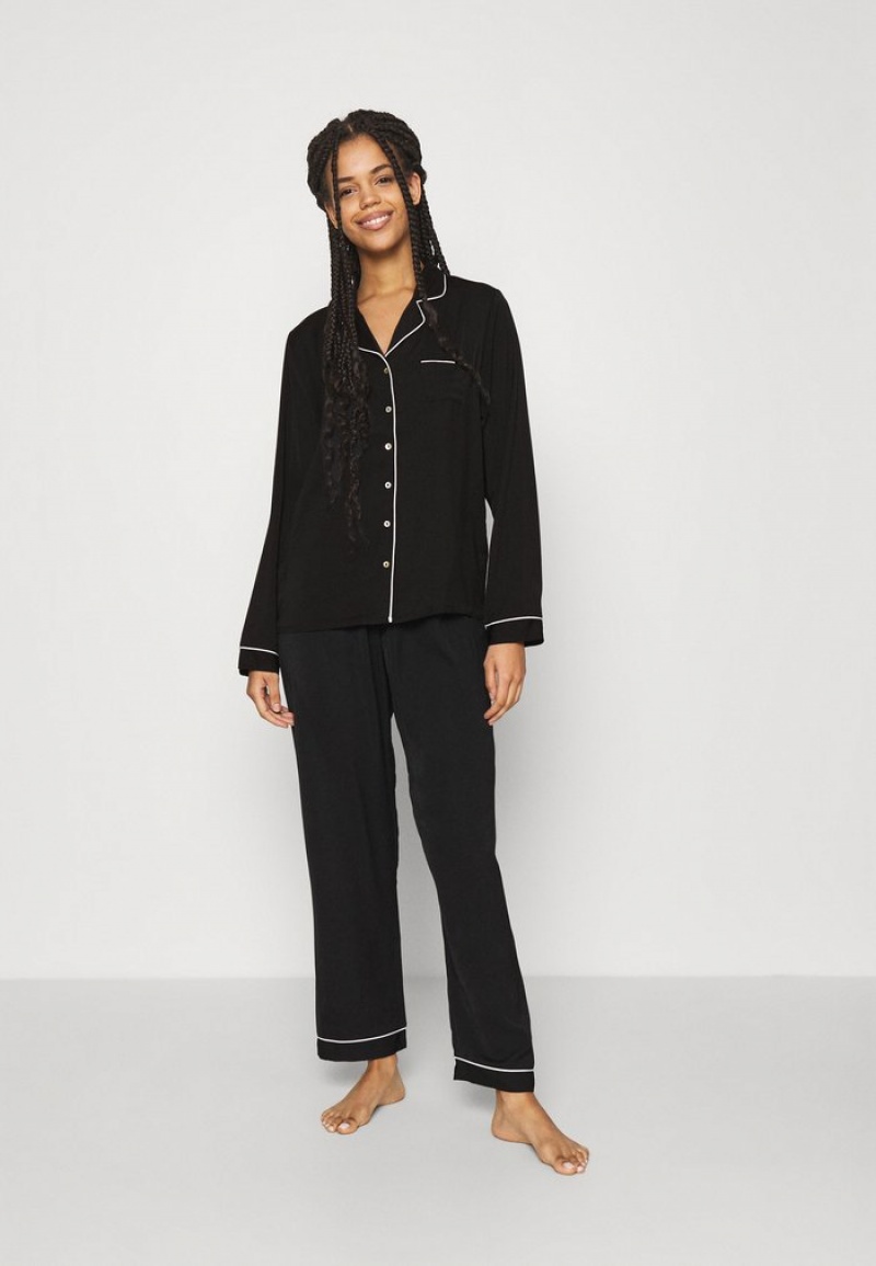 Anna Field Outlet Amanda Long Pj Set Pyjamas Sett Dame Svarte | NO-FEJXY-6215