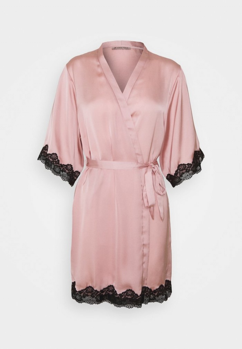 Anna Field Outlet Ariana Satin Kimono Kjoler Gown Bathrobe Dame Rosa | NO-JZRXE-8435