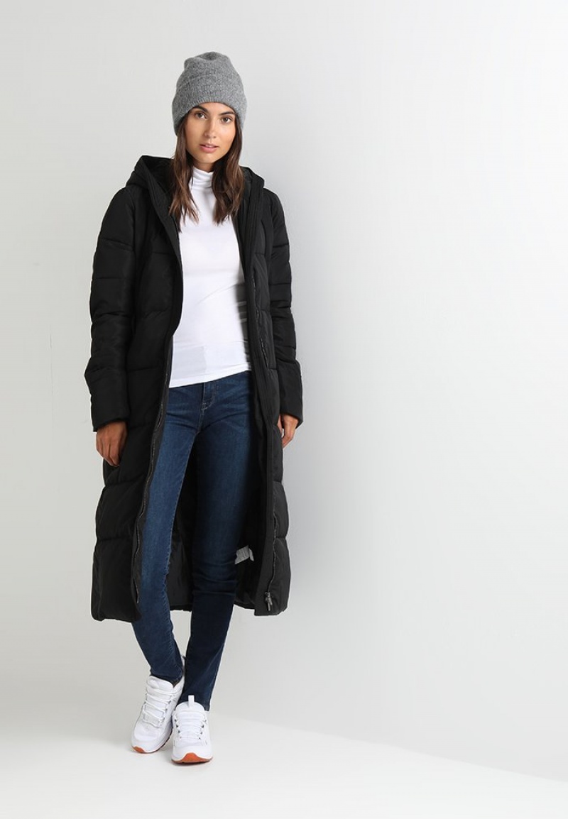 Anna Field Outlet Long Coat With Hood Vinter Frakk Dame Svarte | NO-PVOWZ-0129